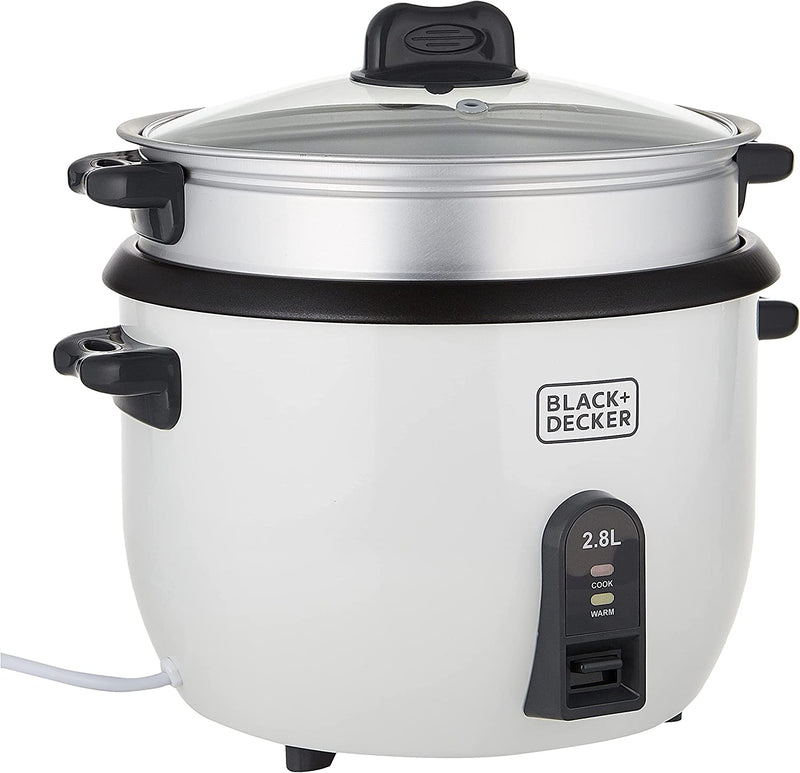 Black and Decker RC2850 1100W 2.8 L 11.8 Cup Rice Cooker (Non-USA Compliant), White, standard