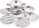 TABAKH Stainless Steel Multi Kadai with Steamer Plate, Mini Idli Plate, 2 Idli Plates, 2 Dhokla Plates, Induction Friendly