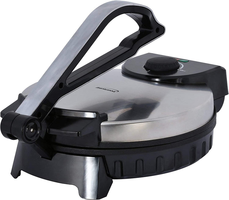 Brentwood Electric Tortilla Maker Non-Stick, 10-inch, Brushed Stainless Steel/Black