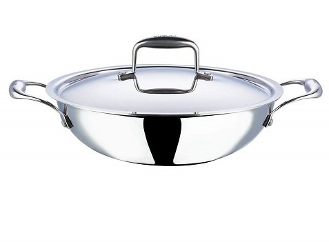 Vinod Platinum Triply Stainless Steel Deep Kadai with Lid - 30cm (4.5L) (Induction Friendly)