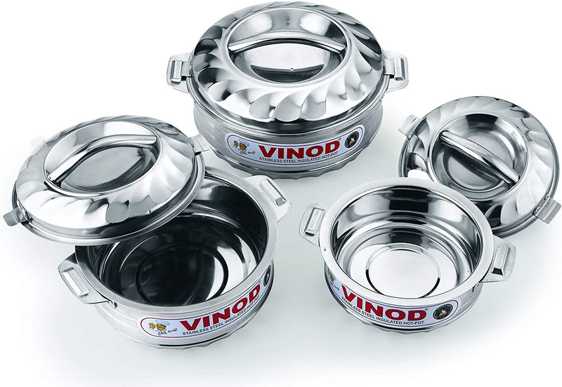 Vinod Stainless Steel Cold Hot Pot Food Insulated Casserole Double Wall 3pc Set