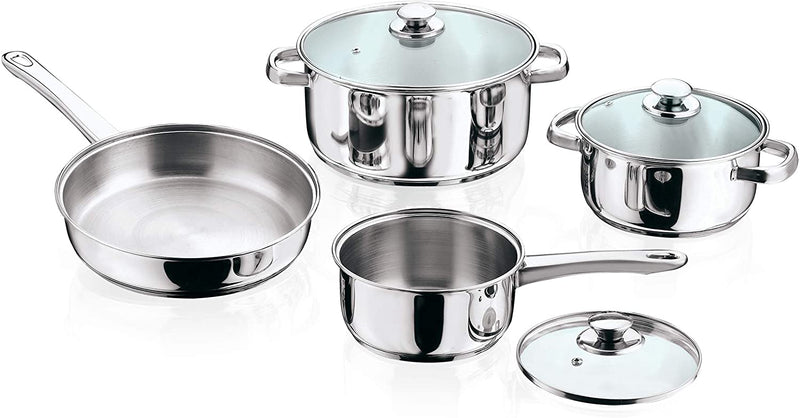Vinod 7pc Stainless Steel Cookware Set (Frypan/Sauce Pan 2 Cooking Pots w/ Glass Lid)