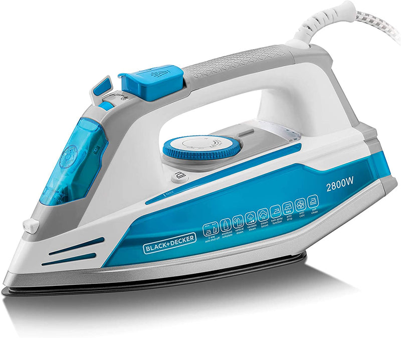 Black and Decker 2800W 2 Way Auto Shut-Off Anti Drip, Anodized Sole Plate Variable Steam Iron, Blue 220V